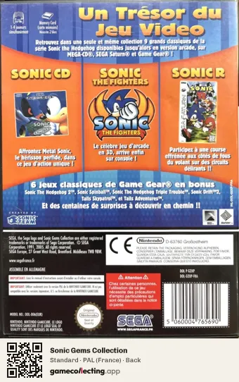 Sonic Gems Collection Nintendo GameCube, France box back