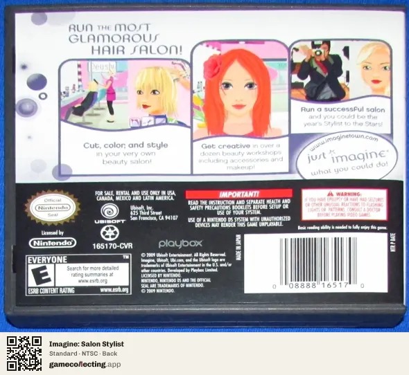 Imagine: Salon Stylist Nintendo DS, NTSC box back