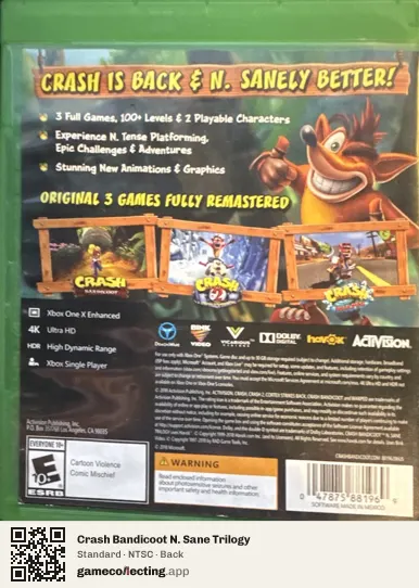 Crash Bandicoot N. Sane Trilogy Xbox One, NTSC box back