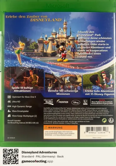 Disneyland Adventures Xbox One, Germany box back