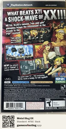 Metal Slug XX PlayStation Portable, NTSC box back