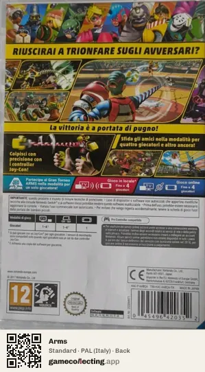 Arms Nintendo Switch, Italy box back