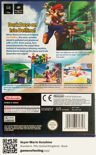 Super Mario Sunshine Nintendo GameCube, United Kingdom box back
