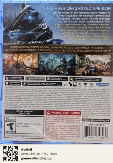 Godfall PlayStation 5, NTSC box back