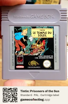 Tintin: Prisoners of the Sun Game Boy, PAL cartridge label