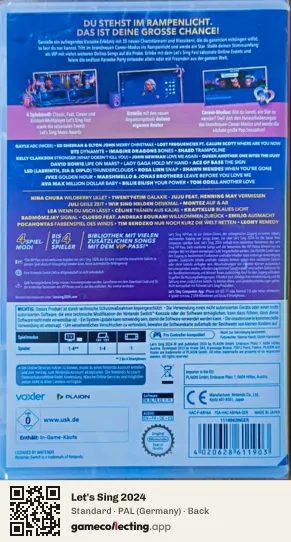Let's Sing 2024 Nintendo Switch, Germany box back