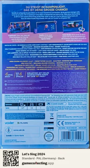 Let's Sing 2024 Nintendo Switch, Germany box back