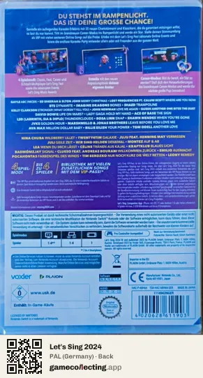 Let's Sing 2024 Nintendo Switch, Germany box back