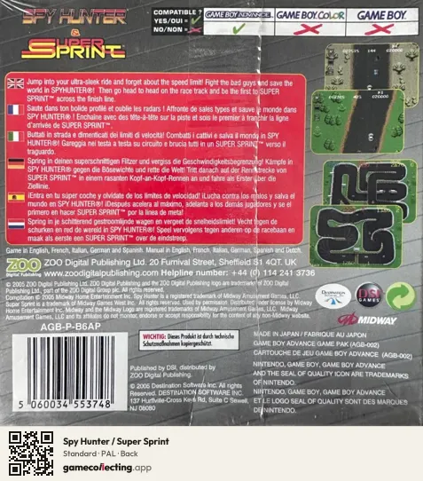 Spy Hunter / Super Sprint Game Boy Advance, PAL box back