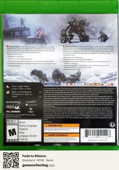 Fade to Silence Xbox One, NTSC box back