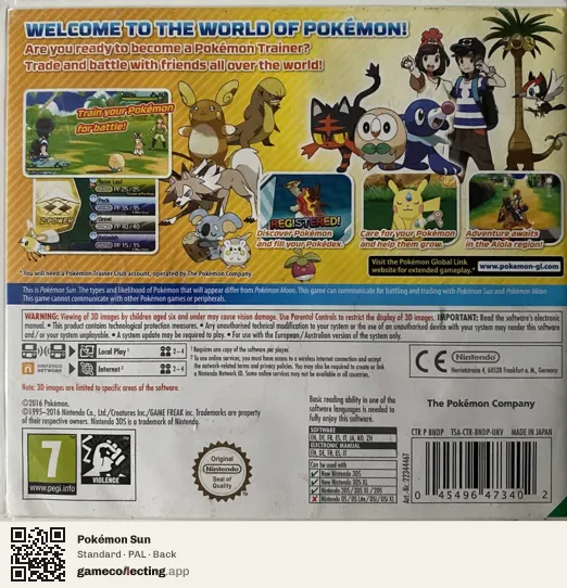 Pokémon Sun Nintendo 3DS, PAL box back