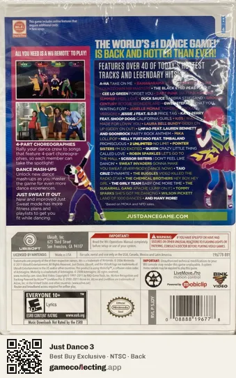 Just Dance 3 Nintendo Wii, NTSC box back