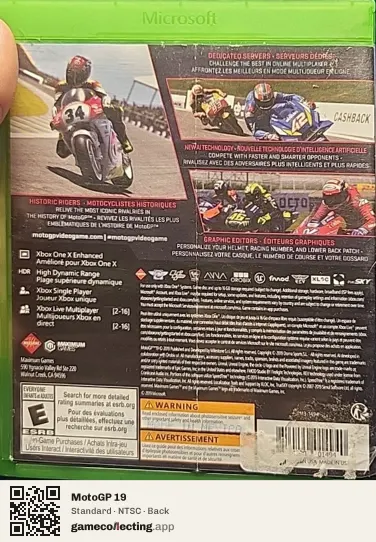 MotoGP 19 Xbox One, NTSC box back
