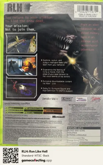 RLH: Run Like Hell Xbox, NTSC box back