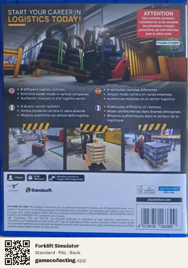 Forklift Simulator PlayStation 5, PAL box back