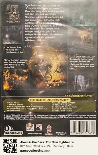 Alone in the Dark: The New Nightmare Computer, Germany box back