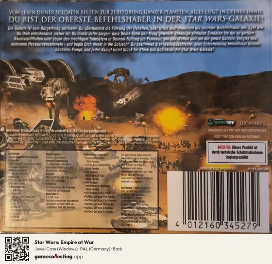 Star Wars: Empire at War Computer, Germany box back