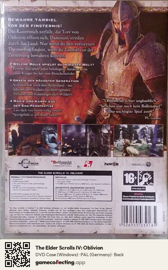 The Elder Scrolls IV: Oblivion Computer, Germany box back
