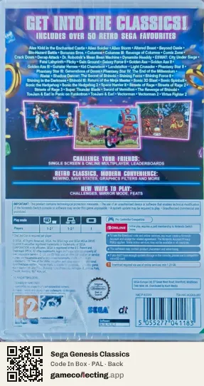Sega Genesis Classics Nintendo Switch, PAL box back