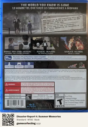 Disaster Report 4: Summer Memories PlayStation 4, NTSC box back
