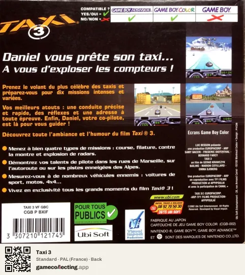 Taxi 3 Game Boy Color, France box back