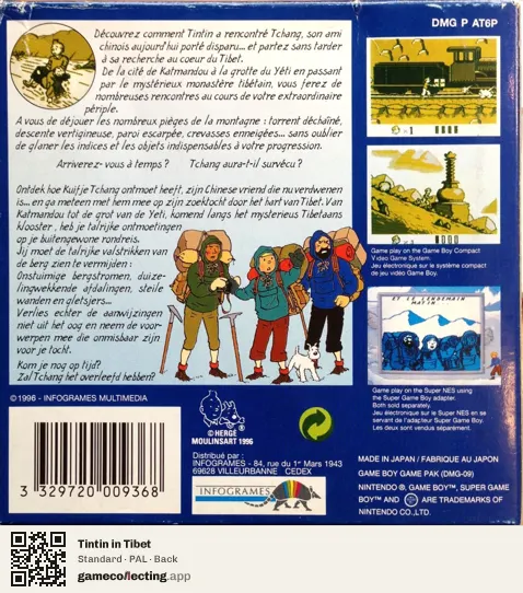 Tintin in Tibet Game Boy, PAL box back