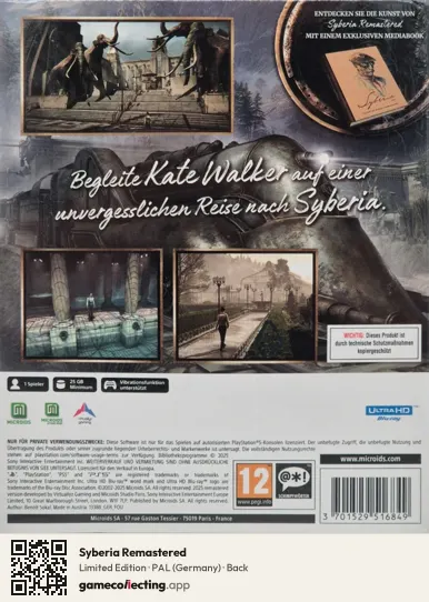 Syberia Remastered PlayStation 5, Germany box back