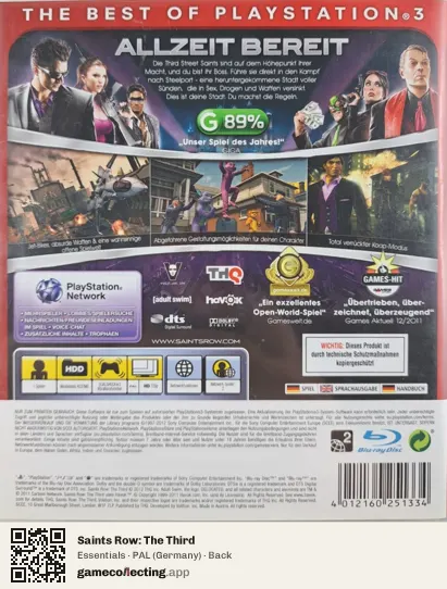 Saints Row: The Third PlayStation 3, Germany box back