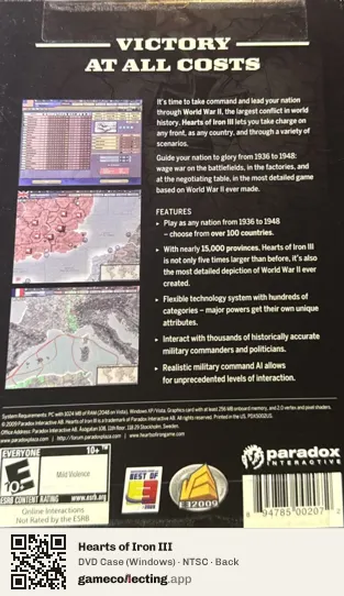 Hearts of Iron III Computer, NTSC box back