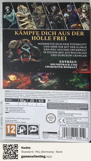 Hades Nintendo Switch, Germany box back