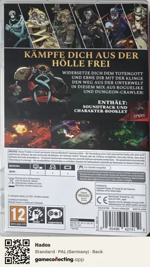 Hades Nintendo Switch, Germany box back