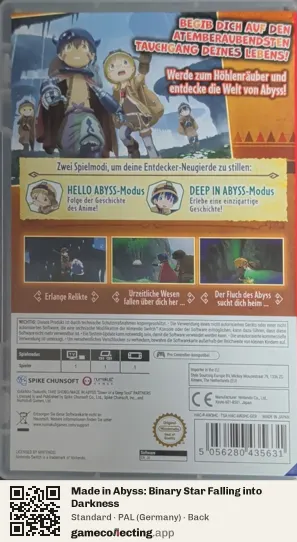 Made in Abyss: Binary Star Falling into Darkness Nintendo Switch, Germany box back