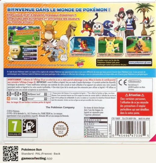 Pokémon Sun Nintendo 3DS, France box back