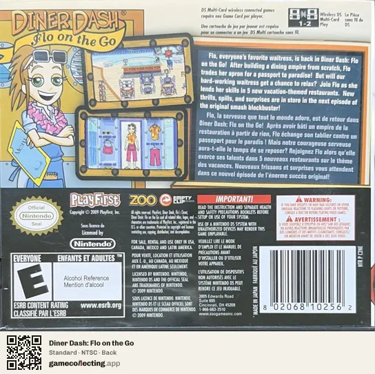 Diner Dash: Flo on the Go Nintendo DS, NTSC box back