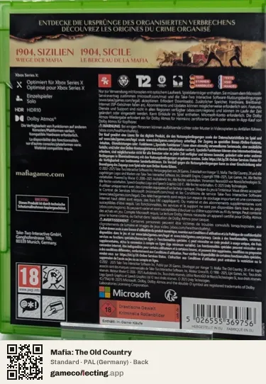 Mafia: The Old Country Xbox Series X, Germany box back