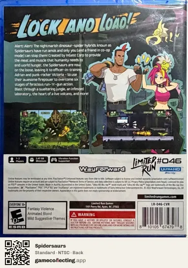 Spidersaurs PlayStation 5, NTSC box back