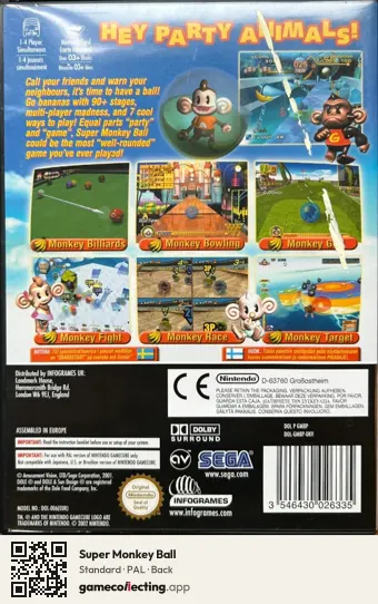Super Monkey Ball Nintendo GameCube, PAL box back