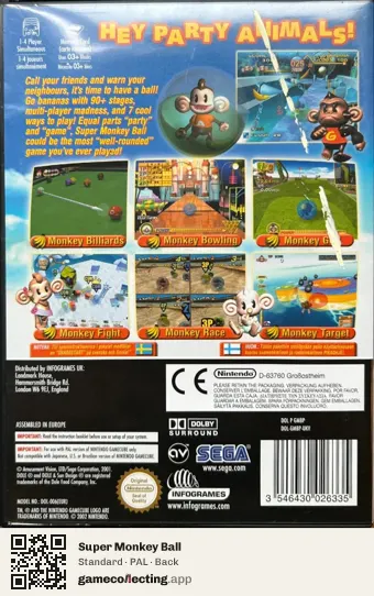 Super Monkey Ball Nintendo GameCube, PAL box back