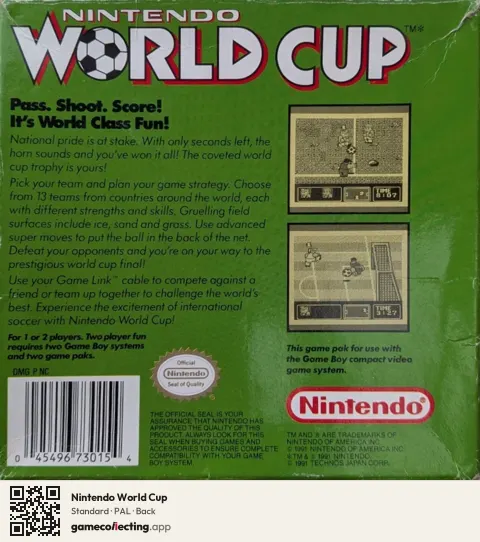 Nintendo World Cup Game Boy, PAL box back