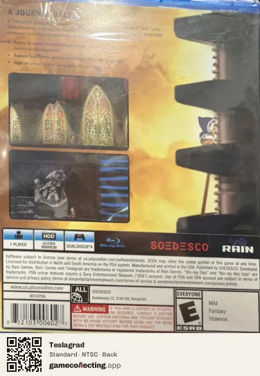 Teslagrad PlayStation 4, NTSC box back