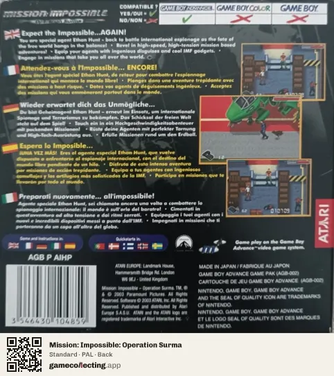 Mission: Impossible: Operation Surma Game Boy Advance, PAL box back