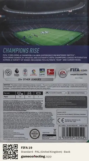FIFA 19 Nintendo Switch, United Kingdom box back