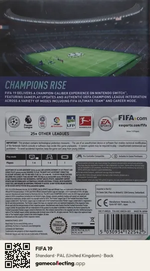 FIFA 19 Nintendo Switch, United Kingdom box back