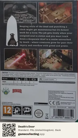 Death's Door Nintendo Switch, United Kingdom box back