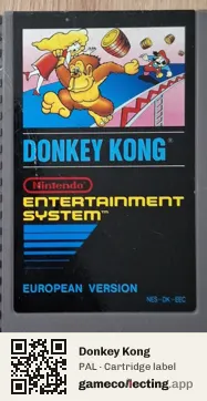 Donkey Kong Nintendo Entertainment System, PAL cartridge label