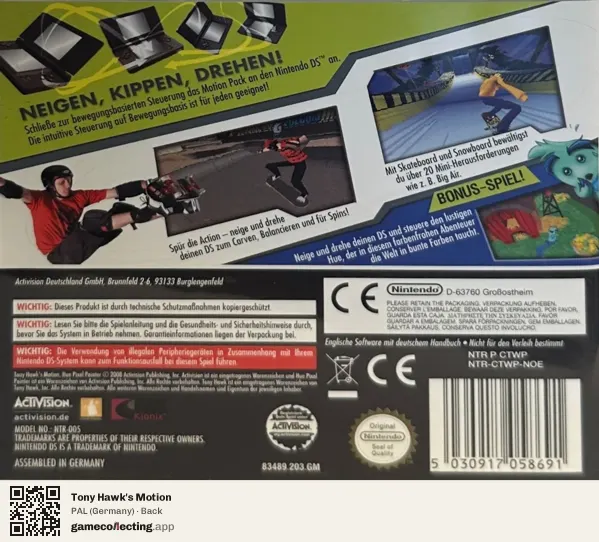 Tony Hawk's Motion Nintendo DS, Germany box back
