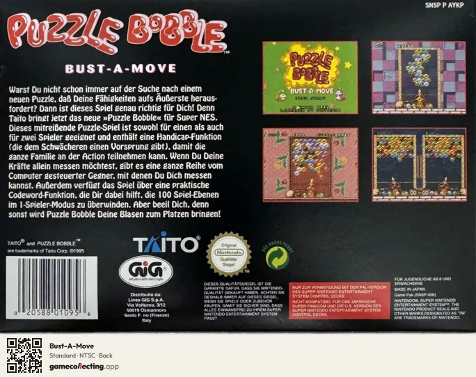 Bust-A-Move Super Nintendo Entertainment System, NTSC box back