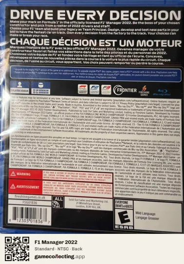F1 Manager 2022 PlayStation 4, NTSC box back