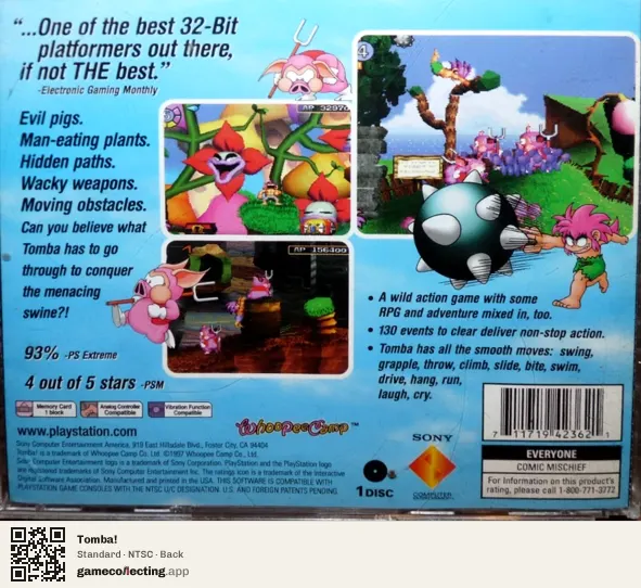 Tomba! PlayStation, NTSC box back