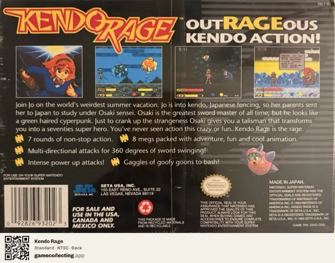 Kendo Rage Super Nintendo Entertainment System, NTSC box back